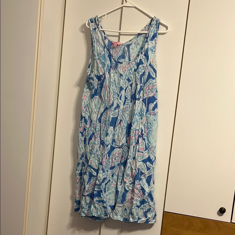 Blue and Pink Patterned Lilly Linen Dress